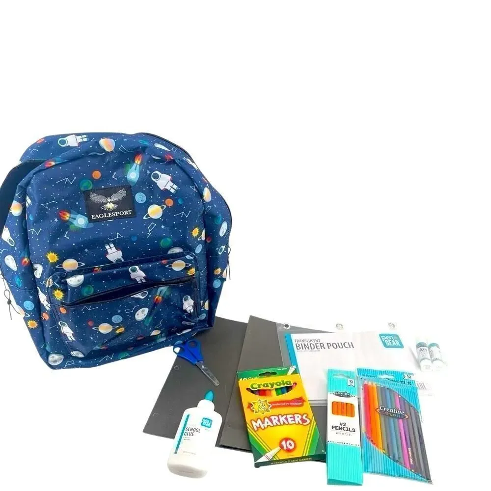 Eaglesport Space Backpack 16” NWT + School Supplies Bundle – Navy Blue